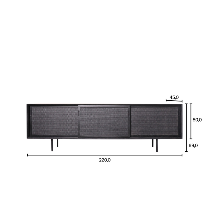 Black sideboard Oskar with cane doors 220 cm