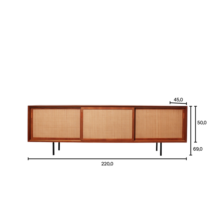 Buffet en rotin Oskar en teck/osier naturel 220 cm