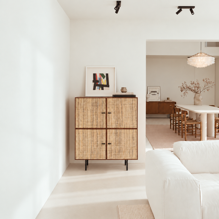 Hoog dressoir Mark walnoot raffia deuren