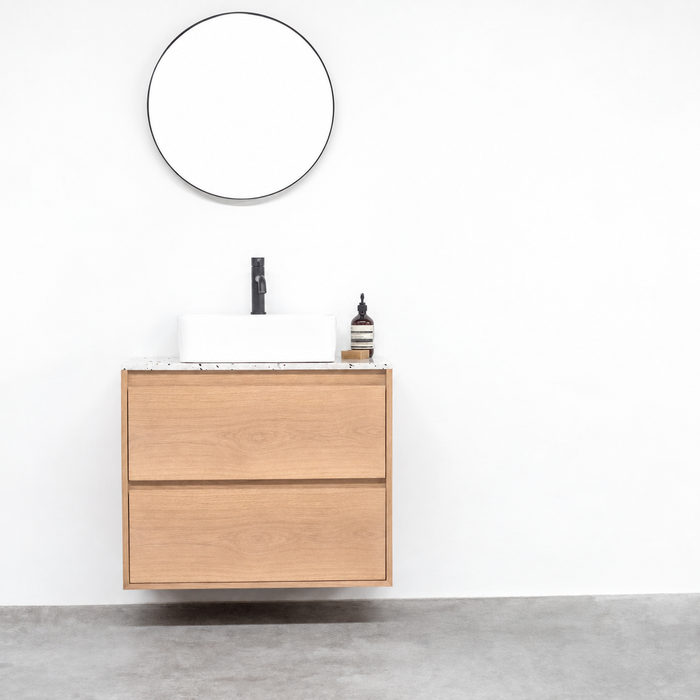 Meuble sous vasque Ann en chêne avec vasque en terrazzo blanc Alexis VI 80 cm
