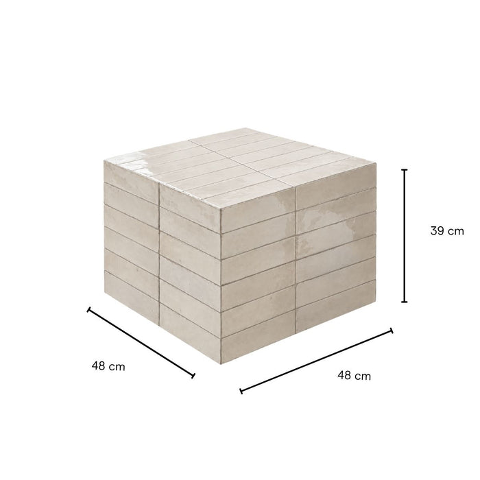 Mesa de centro Vence con azulejos beige claro, alta, 39 cm