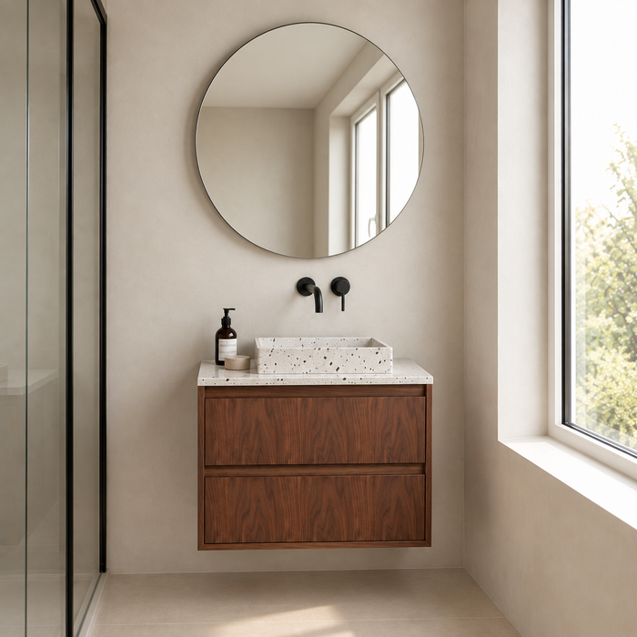 Ann walnut bathroom vanity with terrazzo 80 cm