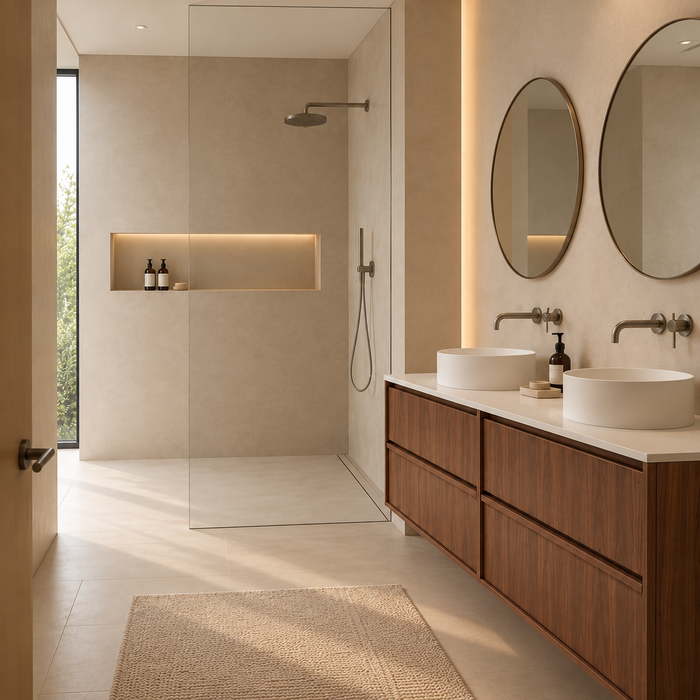 Badmöbel-Set Fien Nussbaum mit Sims Solid Surface 150 cm