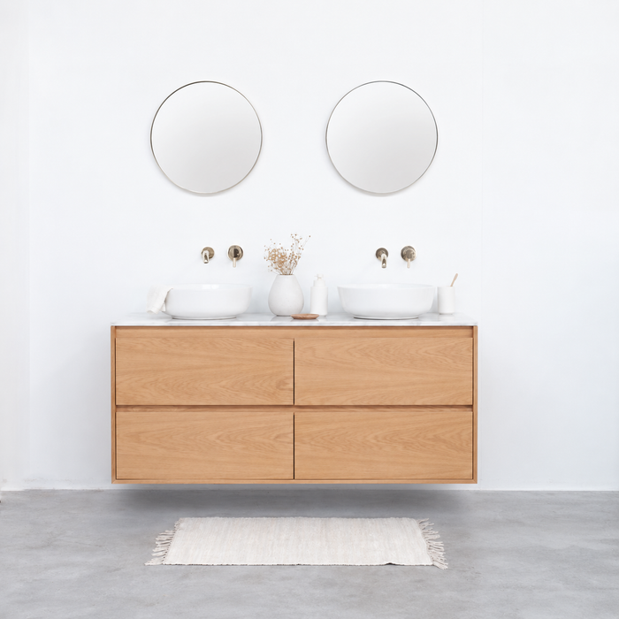 Mueble de baño Ann de roble con mármol blanco y lavabo de porcelana Alexis II