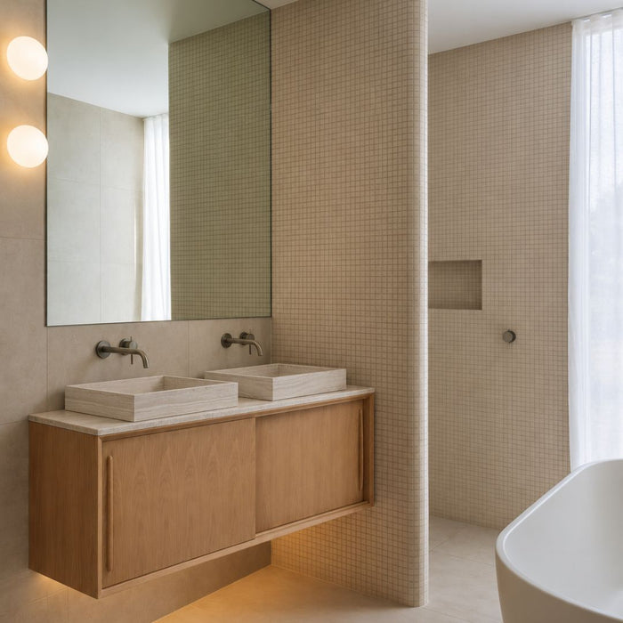 Mueble de baño Nestor de roble con lavabo de mármol beige George 150 cm