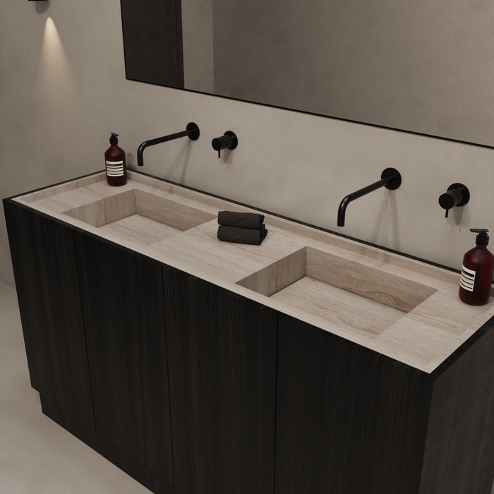 Basiel white travertine inset washbasin, 150 cm