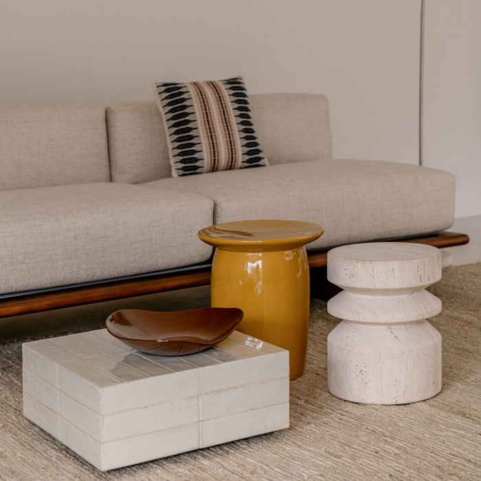 Salontafel Vence lichtbeige tegels laag 27 cm