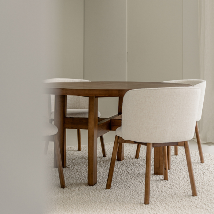 Chaise de salle à manger Celia en noyer foncé et bouclé ivoire