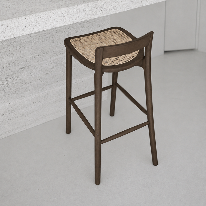 Barhocker Charmes mit Sitzfläche aus rauchfarbenem Rattan 65 cm