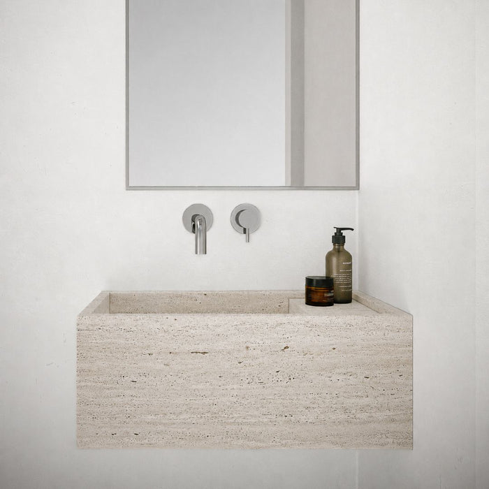 Lavamanos Chemery de travertino blanco 50 cm