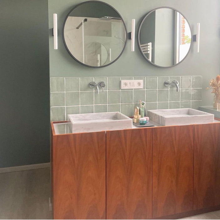Mid-century Felix walnut bathroom vanity 154 cm