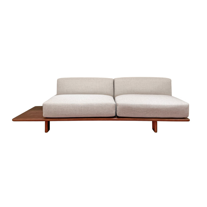Daro bench, dark walnut, with spotted sandstone weave fabric seat, 250 cm