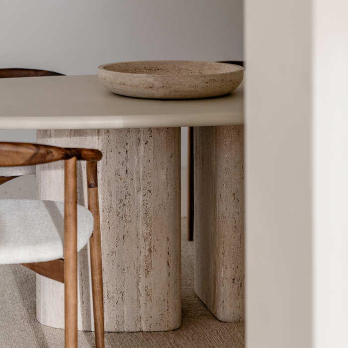 Zira oval dining table, travertine leg, 260 cm