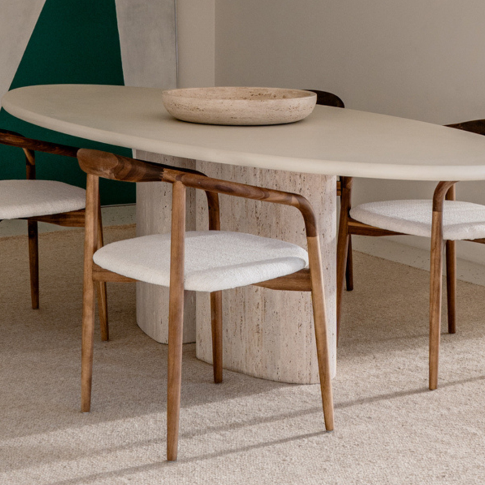 Chaise de salle à manger Ely en acacia noyer avec assise en tissu