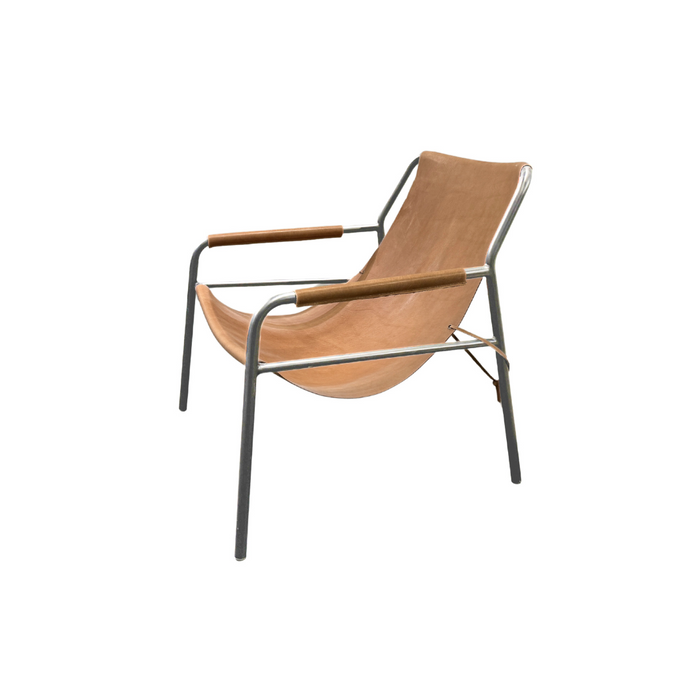 Fauteuil Azur en cuir cognac clair et acier