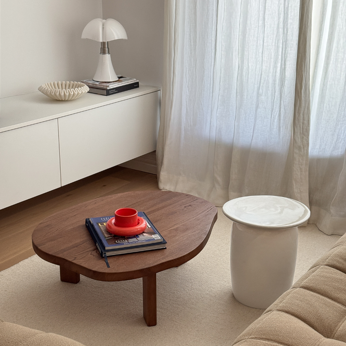 Mesa auxiliar Kivo de cerámica brillante color latte Ø36