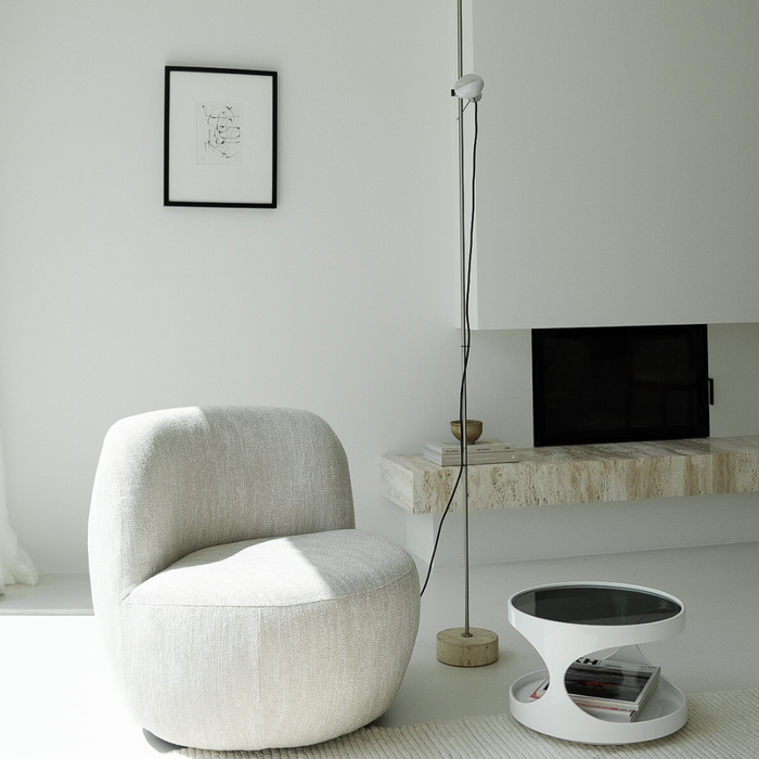 Fauteuil Lucien 1 place – vert mousse, bouclé ivoire ou tissu tissé couleur grès