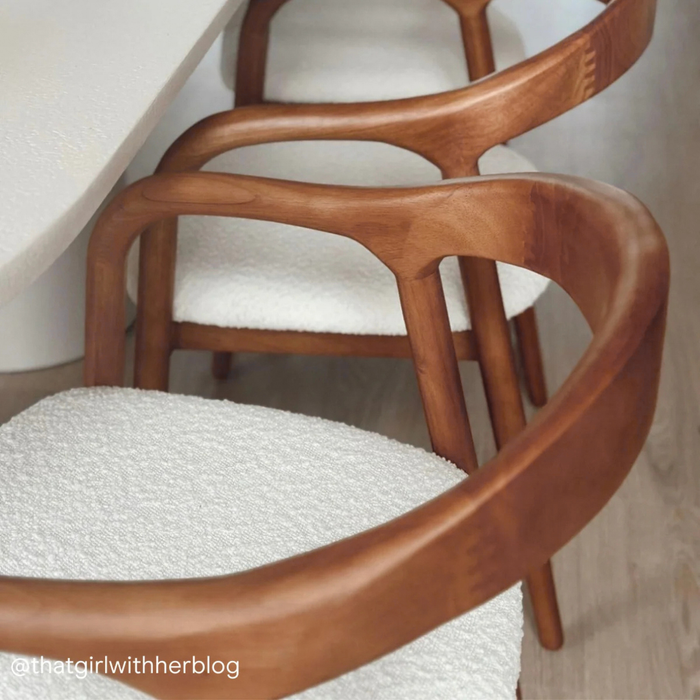 Dining chair Muret light walnut ivory bouclé