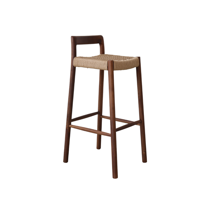 Taburete de bar Nulla de acacia color nogal con tejido trenzado 75 cm