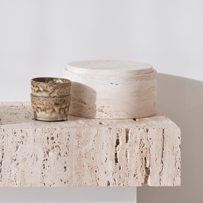 Bol de rangement avec couvercle en travertin blanc 12 cm