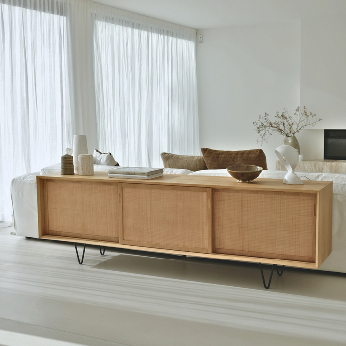 Aparador vintage Oskar de roble/ratán natural 220 cm
