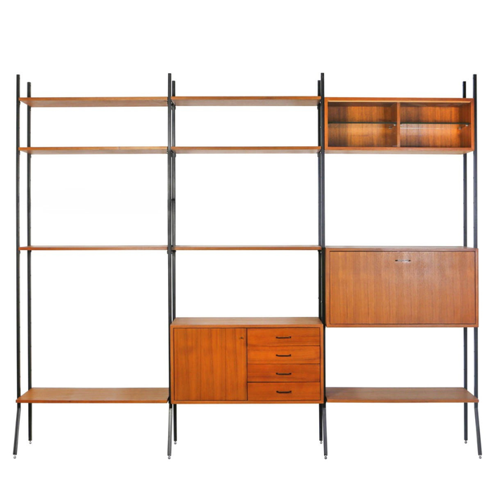 Bibliothèque murale vintage en teck avec extension 278 cm