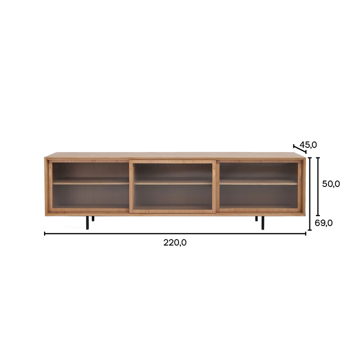 Dressoir Sanchez eik glazen deuren 220 cm
