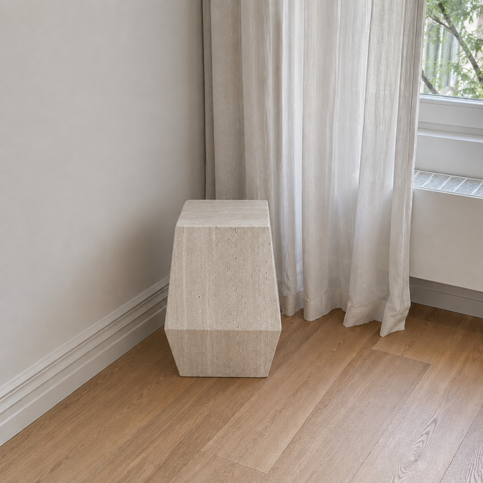 Mesa auxiliar Soma de travertino blanco