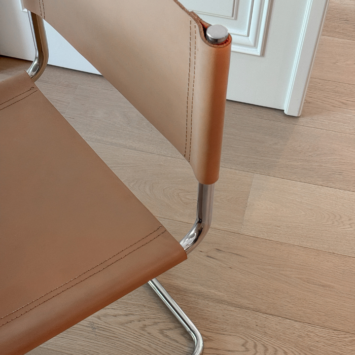 Swing dining chair, chrome, light cognac