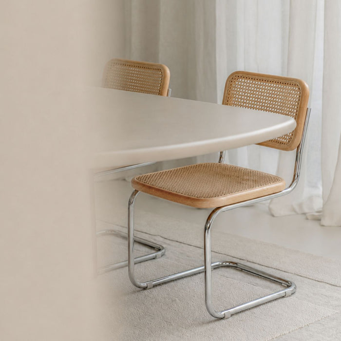 Swing cane dining chair oak/chrome