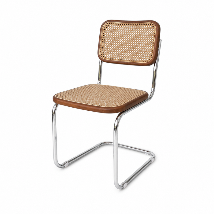 Chaise de salle à manger Swing en rotin noyer/chrome