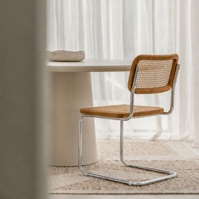 Chaise de salle à manger Swing en rotin noyer/chrome