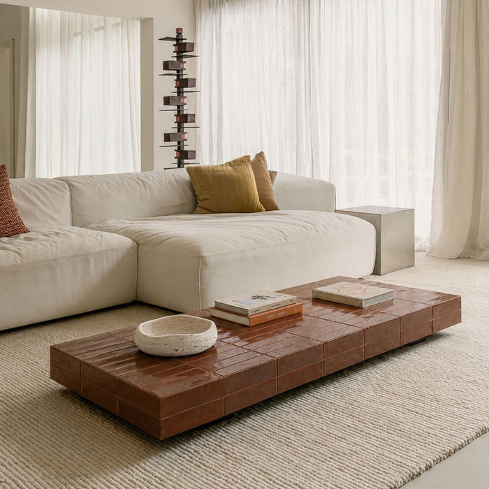 Tilo coffee table, cinnamon, tiled top, 168 cm