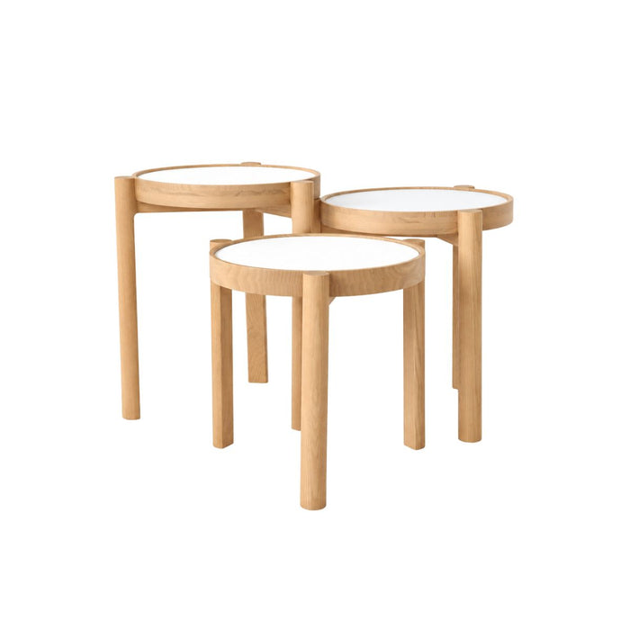 Lucie Stackable Side Table D35 H36,6 - Oak leg - White HPL tabletop