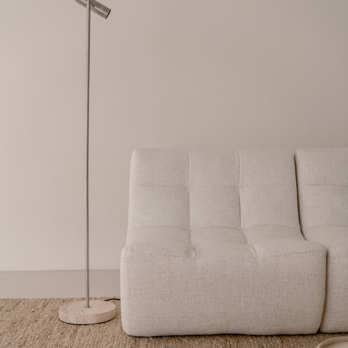 Lampadaire Vexa en acier brossé et travertin