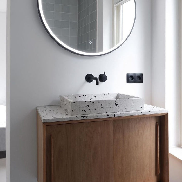 Nestor oak bathroom vanity with white terrazzo basin, George, 80 cm