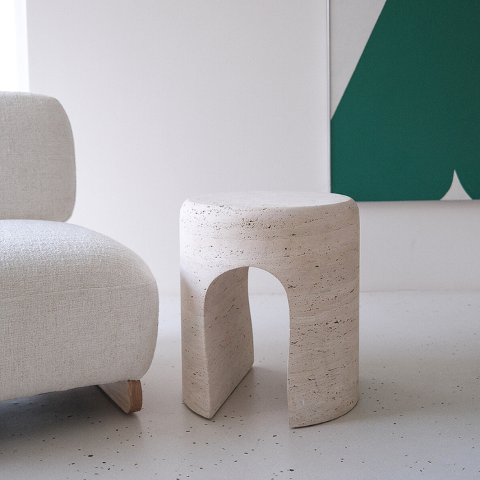 Table d’appoint Zuni en travertin blanc