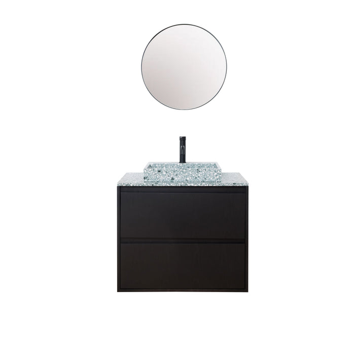 Groen Terrazzo badkamermeubel - Zwart Eiken kast - 80 cm