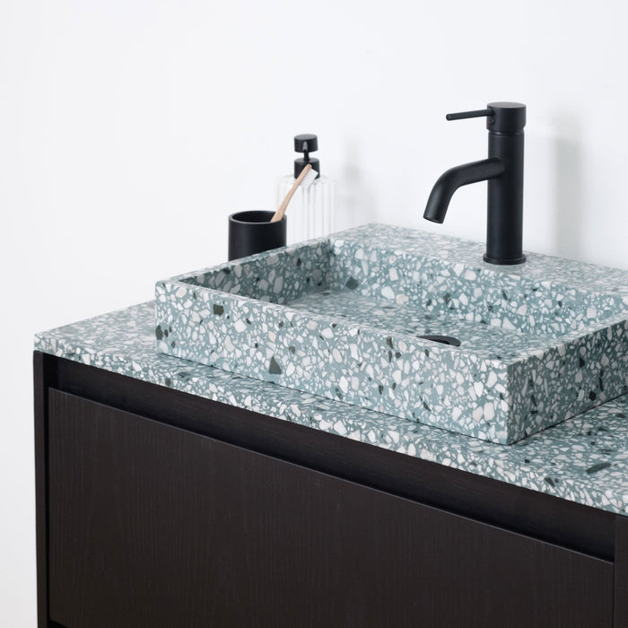 Groen Terrazzo wastafelmeubel - Zwart Eiken kast - 80 cm