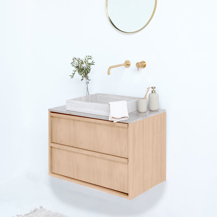 Fien Eiken badkamermeubel - Veneer marmeren wastafel en wasplaat - 80 cm