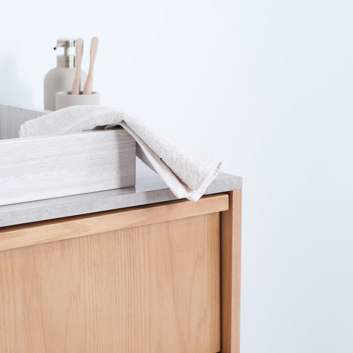 Badkamermeubel met Eiken Fien - Veneer marmeren lavabo - 80 cm