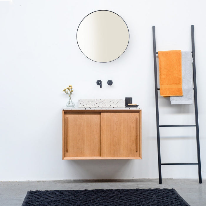 Nestor oak bathroom vanity with white terrazzo basin, George, 80 cm