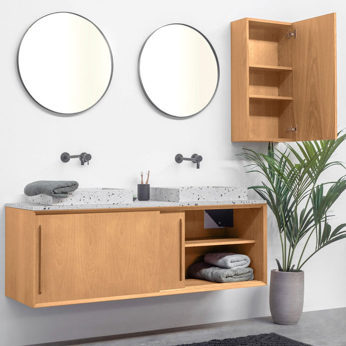 Nestor Set in Eik met Terrazzo Meubelblad en Wasbakken 