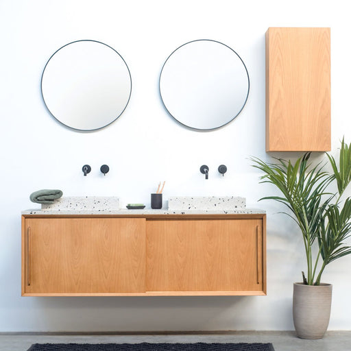 Scandinavische Badkamermeubel uit Eik met Terrazzo Meubelblad en Wastafels 