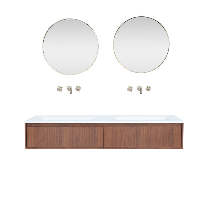 Ann short walnut bathroom set with Julian matte white washbasin, 150 cm