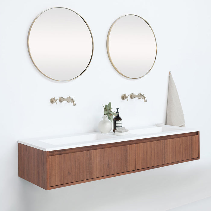 Ann short walnut bathroom set with Julian matte white washbasin, 150 cm