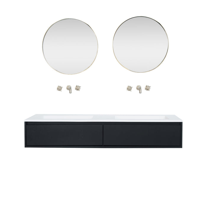 Ann short black bathroom set with Julian matte white washbasin, 150 cm