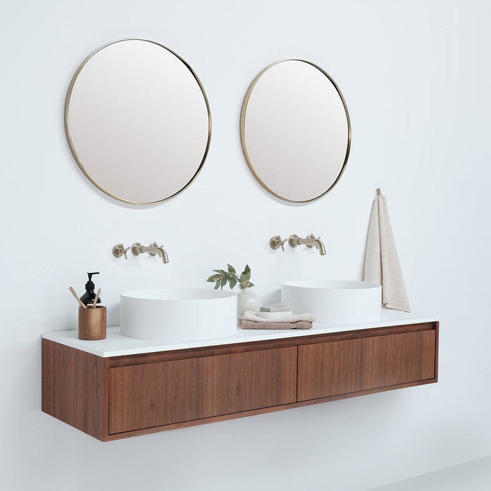 Korte badkamerkast Ann - Walnoot - Sims waskom - Arcly bovenplaat - solid surface