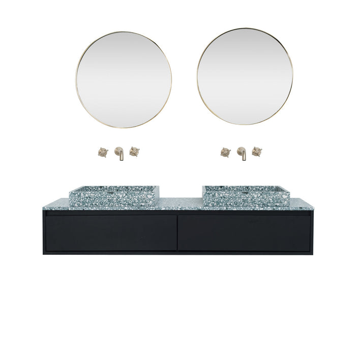 Ann short bathroom vanity, black oak with green terrazzo 150x25 cm