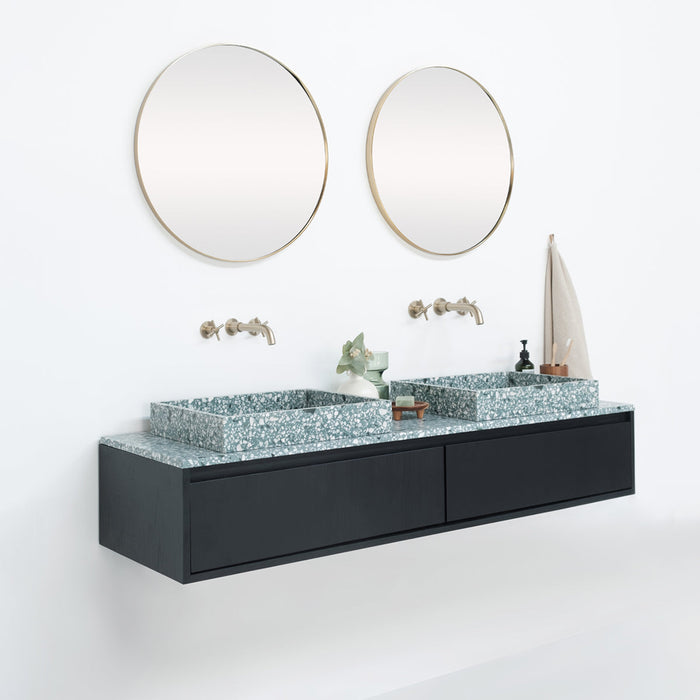 Ann short bathroom vanity, black oak with green terrazzo 150x25 cm